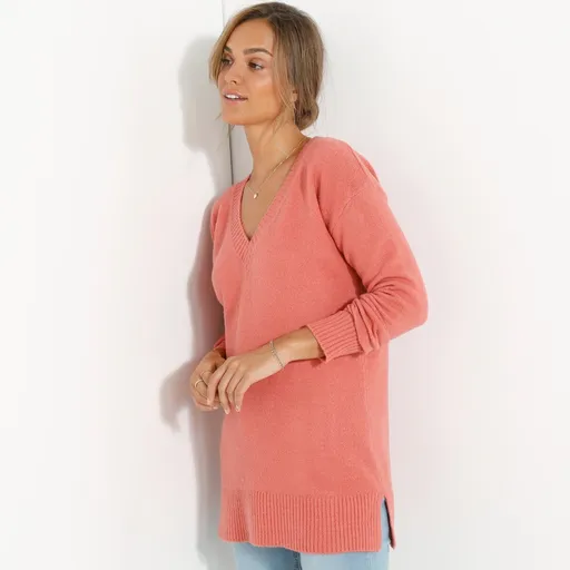 Pulover tunică cu decolteu în V