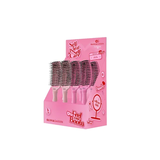 Display cu 8 Perii Curbate Olivia Garden Fingerbrush BoarNylon ThinkPink 2024
