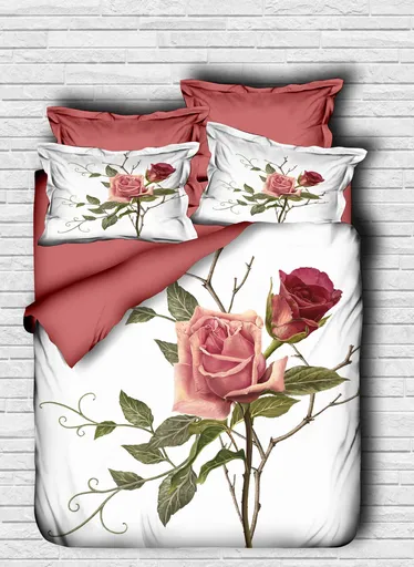 Lenjerie de pat dubla Super King (EU) (IT), 3 piese, L'essentiel Maison, 145, Rose / White / Green