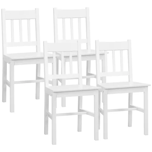HOMCOM Set de 4 Scaune de Dining, Scaune de Bucătărie, Scaune, Lemn Masiv, 41 cm x 46,5 cm x 85,5 cm, Alb | Aosom Romania