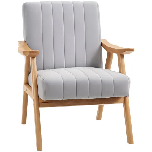 HOMCOM Fotoliu în Design Scandinavian, Catifea, Lemn Masiv, 68 cm x 74 cm x 82 cm, Gri deschis | Aosom Romania