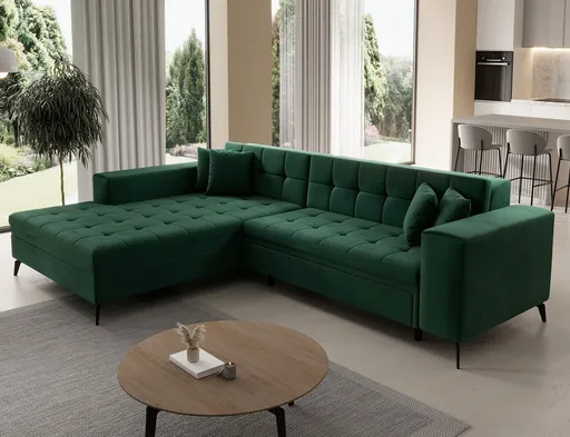 Coltar extensibil stanga 4 locuri ELTAP, Sol-18, Solange, 292x196x84 cm, lemn/poliester, verde inchis