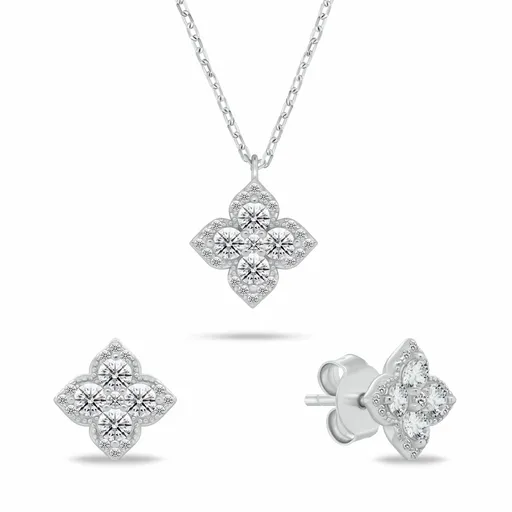 Brilio Silver Set de bijuterii din argint „Flori” cu zirconi SET283W (colier, cercei)