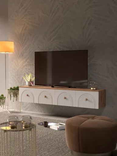 Comoda TV, Hanah Home, Lunera 180, 180x32x35 cm, PAL, Pin Atlantic / Alb