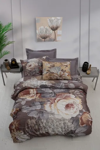 Lenjerie de pat pentru o persoana, L'essentiel Maison, 469, Gri / Maro / Bej