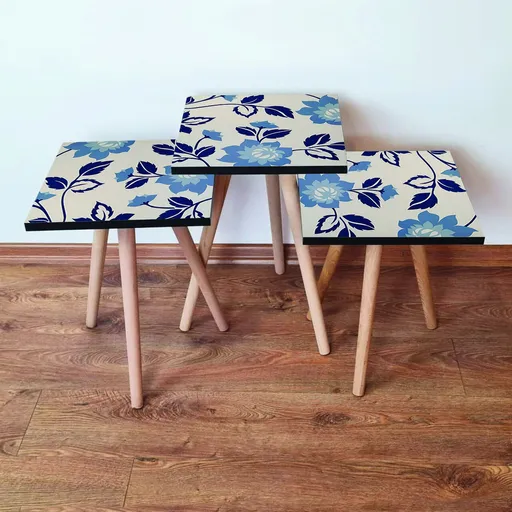 Set masute 3 piese, Hanah Home, 3Shp62, Bej / Bleumarin / Albastru