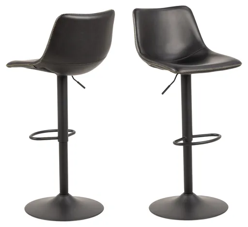 Scaun de bar Oregon, Actona, 47x51x110 cm, rotativ, piele ecologica/otel, negru