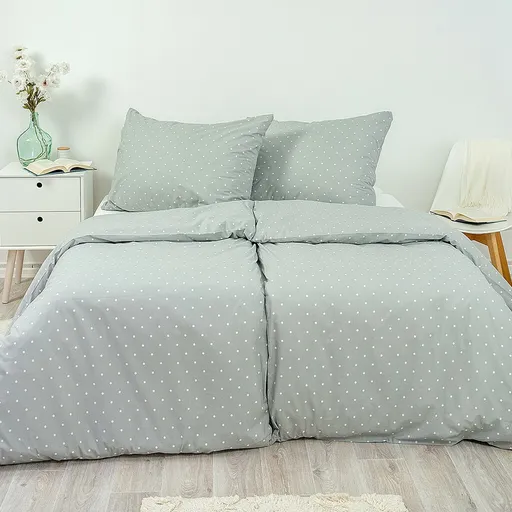 Stanex Lenjerie de pat din bumbac, cu buline gri, 140 x 200 cm, 70 x 90 cm