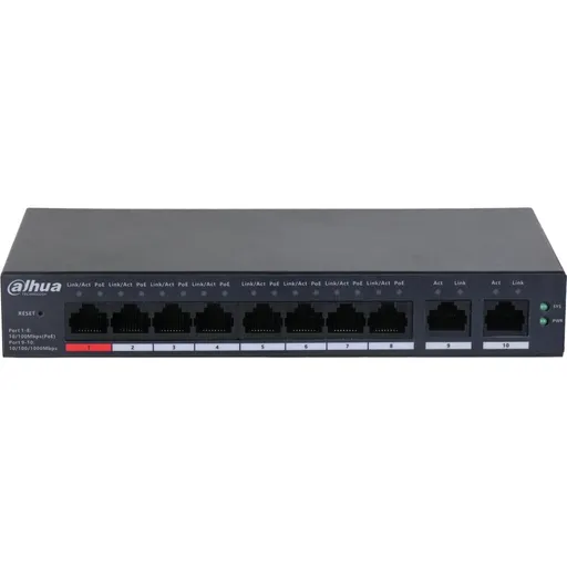 Switch 8 porturi PoE cloud management Dahua CS4010-8ET-110, 2 porturi uplink, PoE Watchdog, Long Distance PoE, Hi PoE