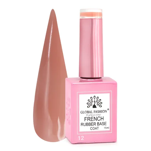 Rubber Base Coat French, Global Fashion, 15 ml, 12 Nude, TPO Free