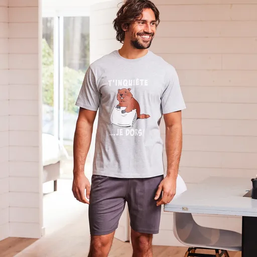 Pijama cu mânecă scurtă și imprimeu cu marmote