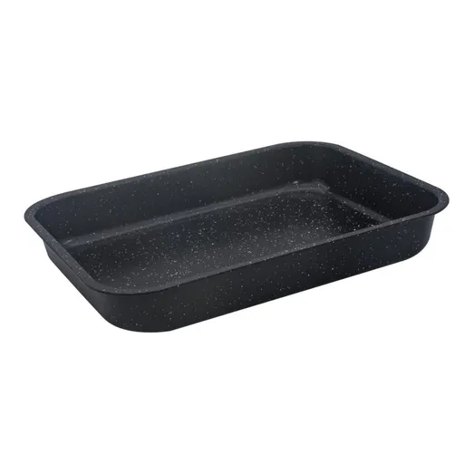 Tava de copt Rosberg R51222MS39, Dreptunghiulara, Otel, Acoperire marmura, Antiaderent, Negru