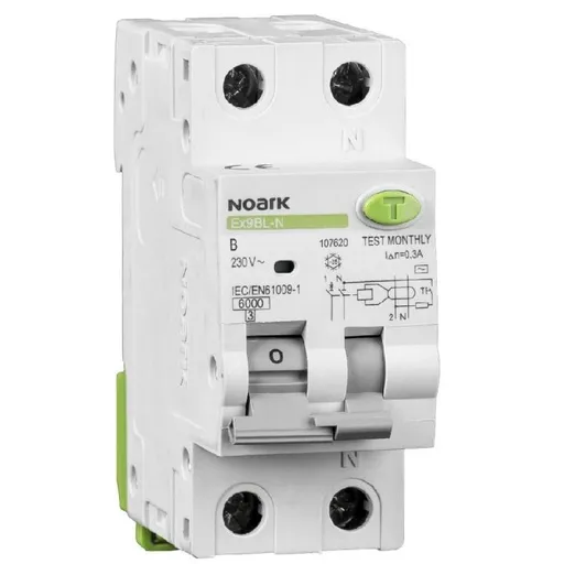 Intrerupator automat diferential RCBO 1P+N 10A/30mA tip AC curba B Noark 107620