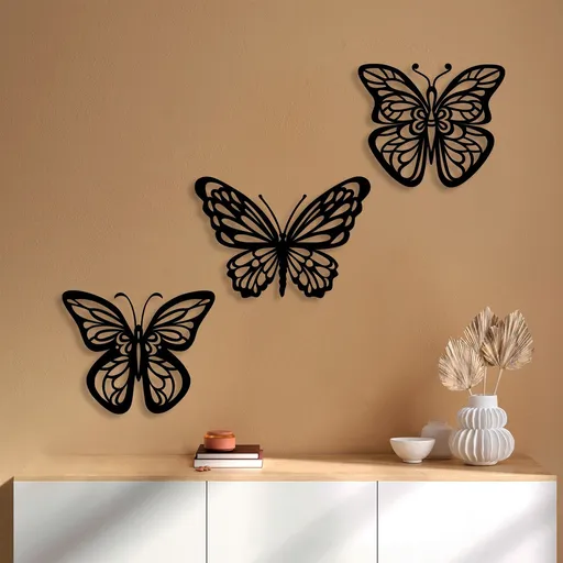 Decoratiune de perete, Butterflies 3, 32 x 26 cm, Negru
