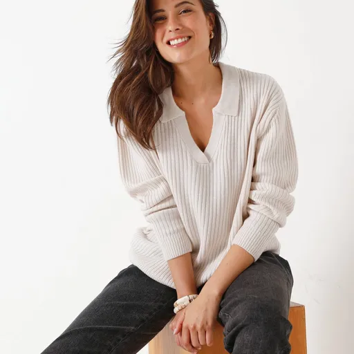 Pulover polo cu nervuri