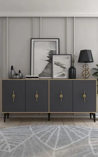 Consola, Hanah Home, Figora, 180x82.6x35 cm, Stejar safir / Antracit