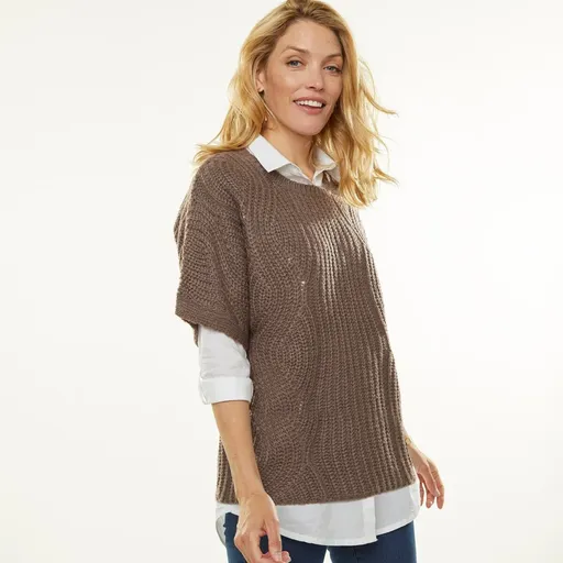 Pulover Poncho cu mâneci la cot