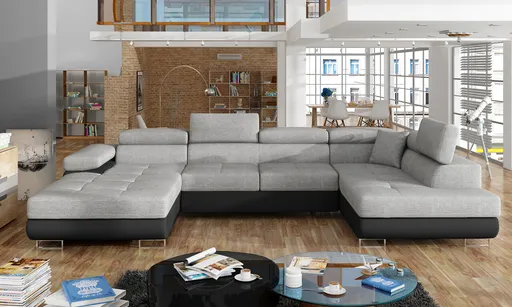 Coltar extensibil dreapta 6 locuri ELTAP, Rod-07, Rodrigo, 345x202x90 cm, lemn/poliester, gri deschis/negru