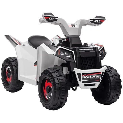 HOMCOM Quad electric pentru copii vehicul cu baterie 6V cu mers înainte și înapoi 70L x 41,5l x 48,5H cm Alb | Aosom Romania