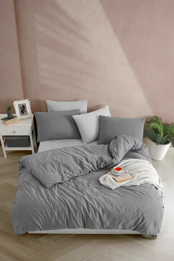 Lenjerie de pat dubla, L'essentiel Maison, Yarn Dyed Fitted, Antracit