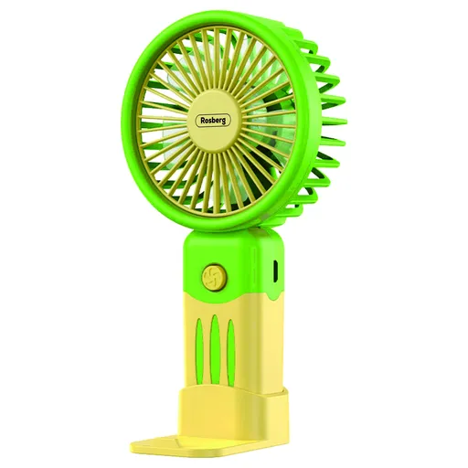 Ventilator portabil de mana Rosberg R51760M, USB, 2W, 3 viteze, Buton pornit/oprit, Galben/Verde