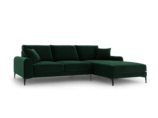 Coltar dreapta, Madara, Mazzini Sofas, 5 locuri, black legs, 254x182x90 cm, catifea, verde bottle