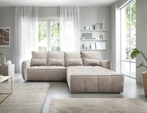 Coltar extensibil dreapta 4 locuri ELTAP, RT-20REL, Campo, 265x196x88 cm, lemn/poliester, bej deschis