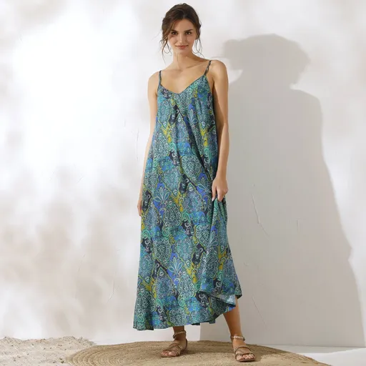 Rochie lungă cu imprimeu și bretele înguste