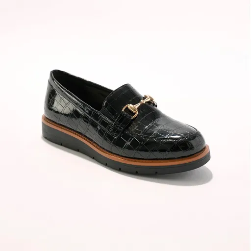 Mocasini cu cataramă, din piele întoarsă cu efect de crocodil