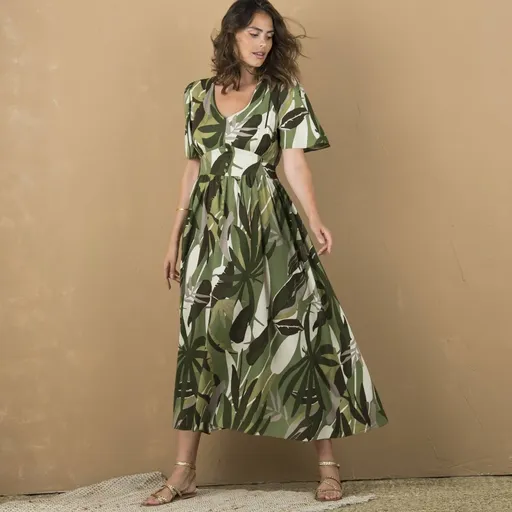 Rochie lungă cu imprimeu și talie elastică la spate