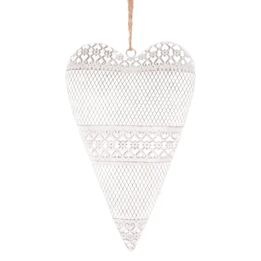 Decorațiune Inimă suspendată din metal 15 x 24 x 4 cm, albă