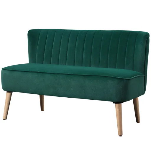 HOMCOM Canapea design retro 2 locuri, picioare din lemn, 117 cm x 56,5 cm x 77 cm, Verde închis | Aosom Romania