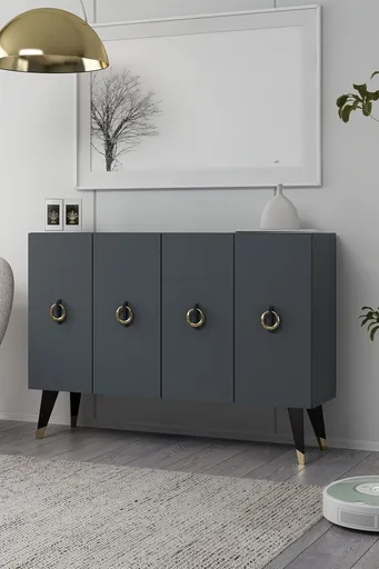 Consola, Hanah Home, 8184KM-32, 120x80x29.6 cm, PAL , Antracit / Negru / Auriu