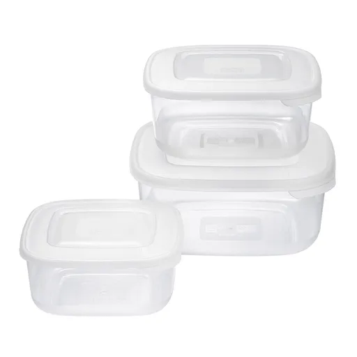 Set de recipiente de plastic Tontarelli pentrualimente 3 buc, pătrate, albe, alb