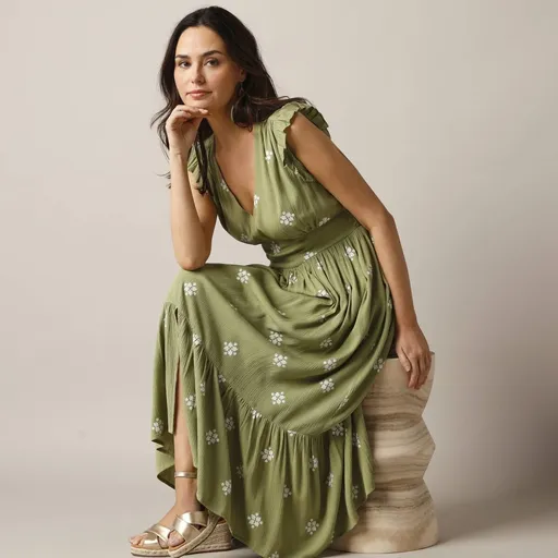 Rochie lungă cu imprimeu, crepon