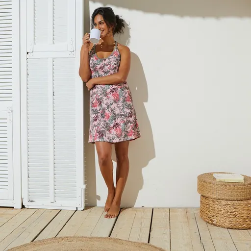 Cămașă de noapte cu dantelă și imprimeu tropical