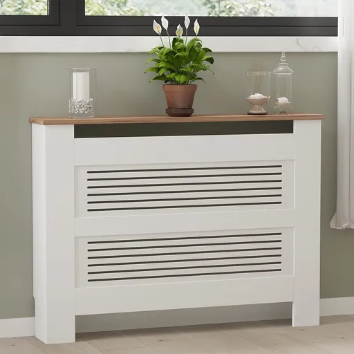 Dulap radiator, Puqa Design, Termora, 112x19x82 cm, PAL/MDF, Pin Atlantic / Alb