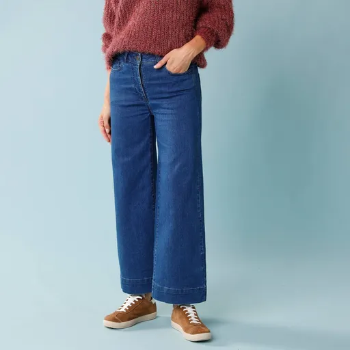 Blugi cu talie înaltă mărimea 7/8, lungimea interioară a piciorului 60 cm