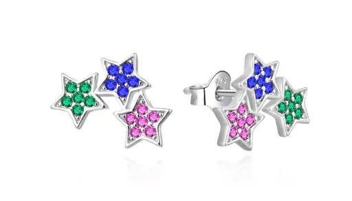 Agato Cercei din argint în formă de steluță cu zirconii colorate AGT-E166PC