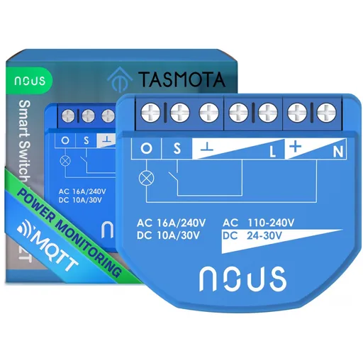 Releu wireless Nous B2T PM, 16A, Tasmota, Matter, Monitorizare energie - 1 canal, ESP32