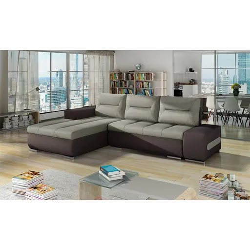 Coltar extensibil stanga 4 locuri ELTAP, Ov44, Ottavio, 275x180x85 cm, lemn/poliester, bej/maro inchis