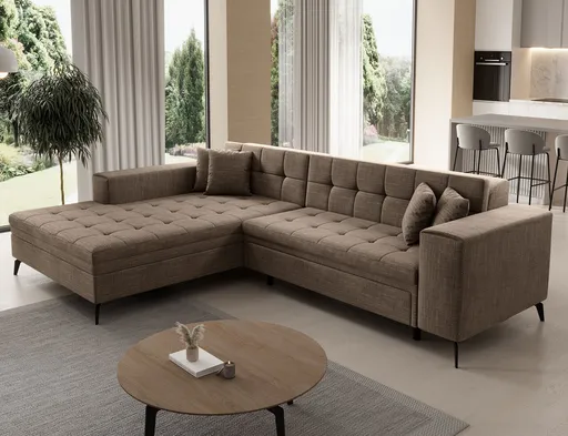 Coltar extensibil stanga 4 locuri ELTAP, Sol-02, Solange, 292x196x84 cm, lemn/poliester, bej inchis