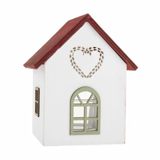 Sfeșnic din lemn cu sticlă Casă cu inimă, 15 cm,roșu, roșu