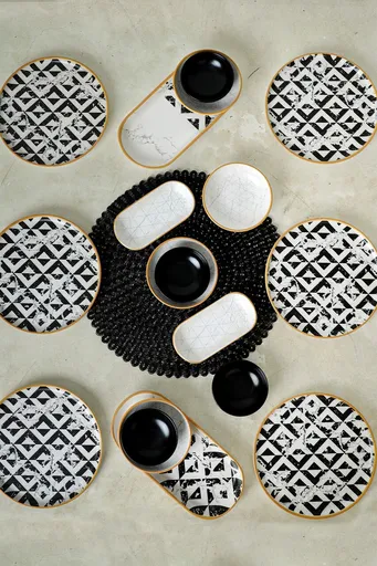 Set de mic dejun, Hermia, 275KRM1962, Antibacterian, Alb/Negru