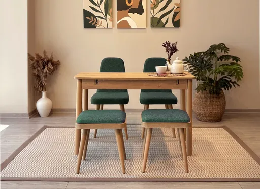 Set masa extensibila si scaune, Hanah Home, Vina Mini 02 1070, Stejar / Verde