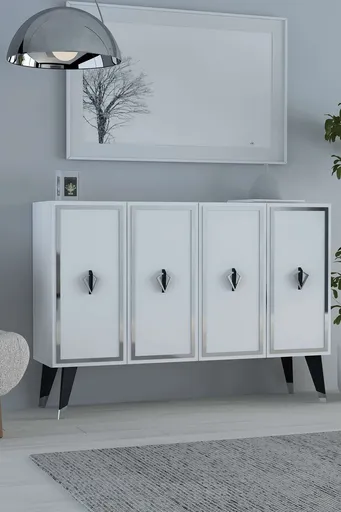 Consola, Hanah Home, 8175KM-32, 120x80x29.6 cm, PAL , White / Black / Silver