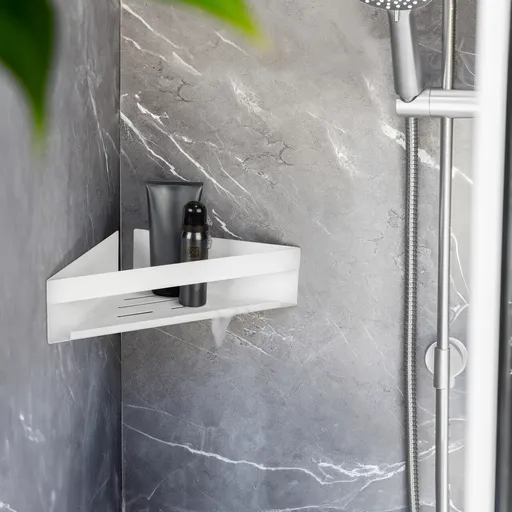 Etajera de colt pentru baie Genova, Wenko, 36x17x8 cm, inox, alb