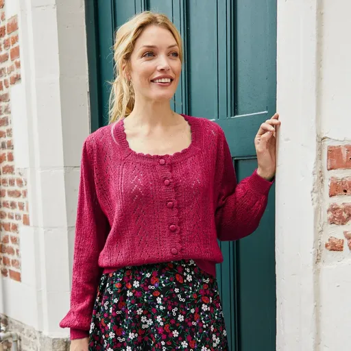 Pulover cu nasturi din dantelă cu gât pătrat, cu atingere de mohair