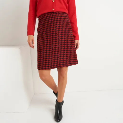 Fustă evazată din tweed cu model în carouri în două tonuri