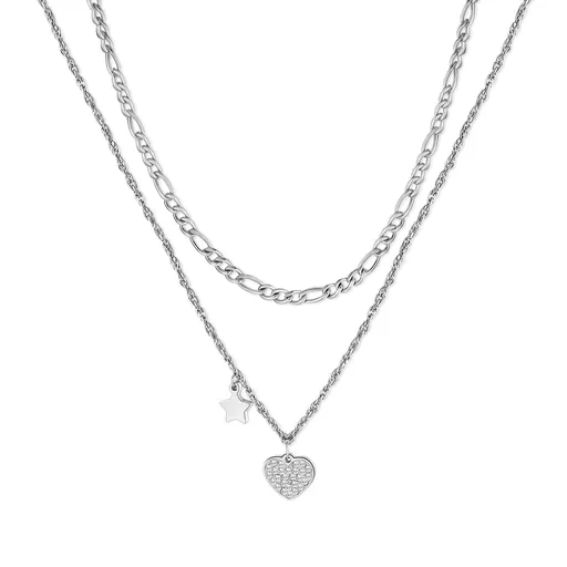 S'Agapõ Colier dublu din oțel cu pandantive Aurora SAR24